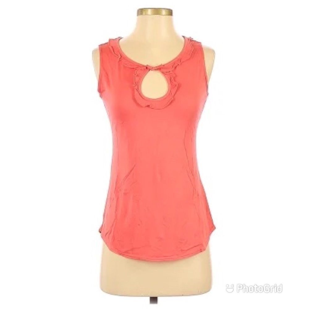 SOPHIE MAX Coral Pink‎ Tank Top Ruffle Sleeveless Stretch Keyhole Summer XS New